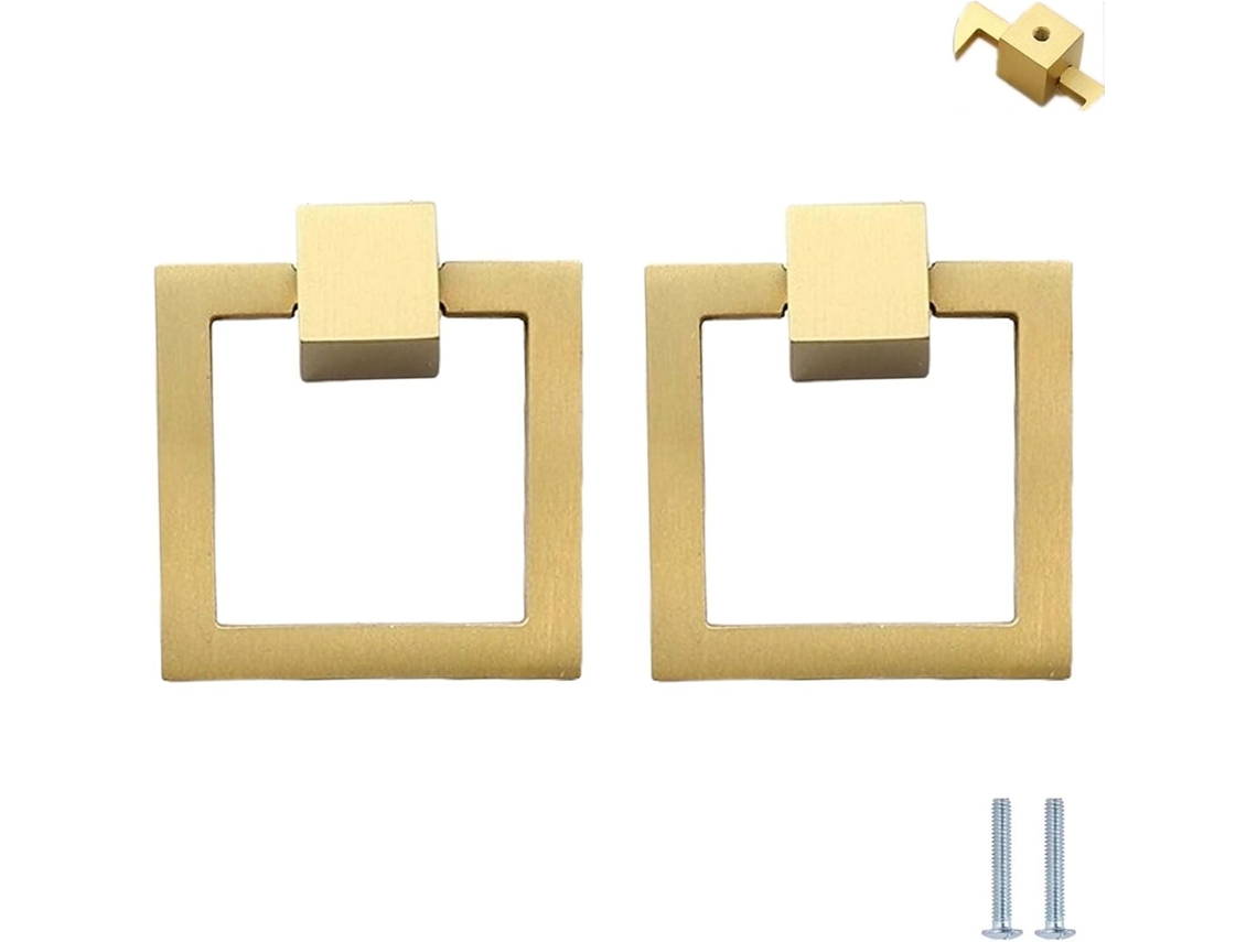 Conjunto De 2 Puxadores Porta Em Cobre Para Guarda Roupa, Com Pingente De Anel Dourado, Para Gavetas, 44x 14mm
