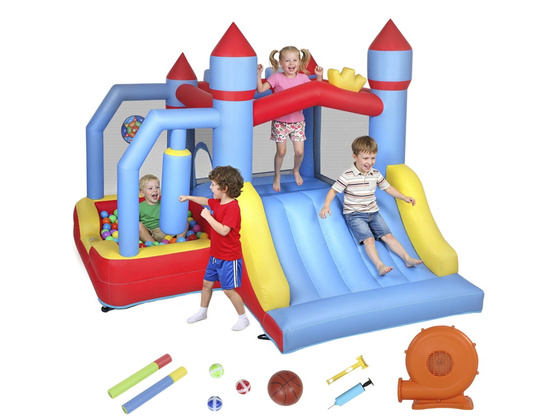 Castelo Insuflável Criança Tecido Oxford, Poliéster Cor Azul 277x270x215 Cm Aiyaplay
