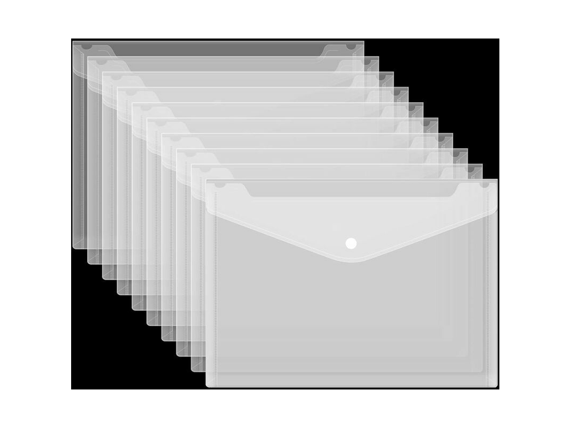 10 Pastas Plásticas A4, Pastas para Documentos A4, Pastas Plásticas Transparentes com Botão de Pressão para Material Escolar, Escritório BRILVIBERA