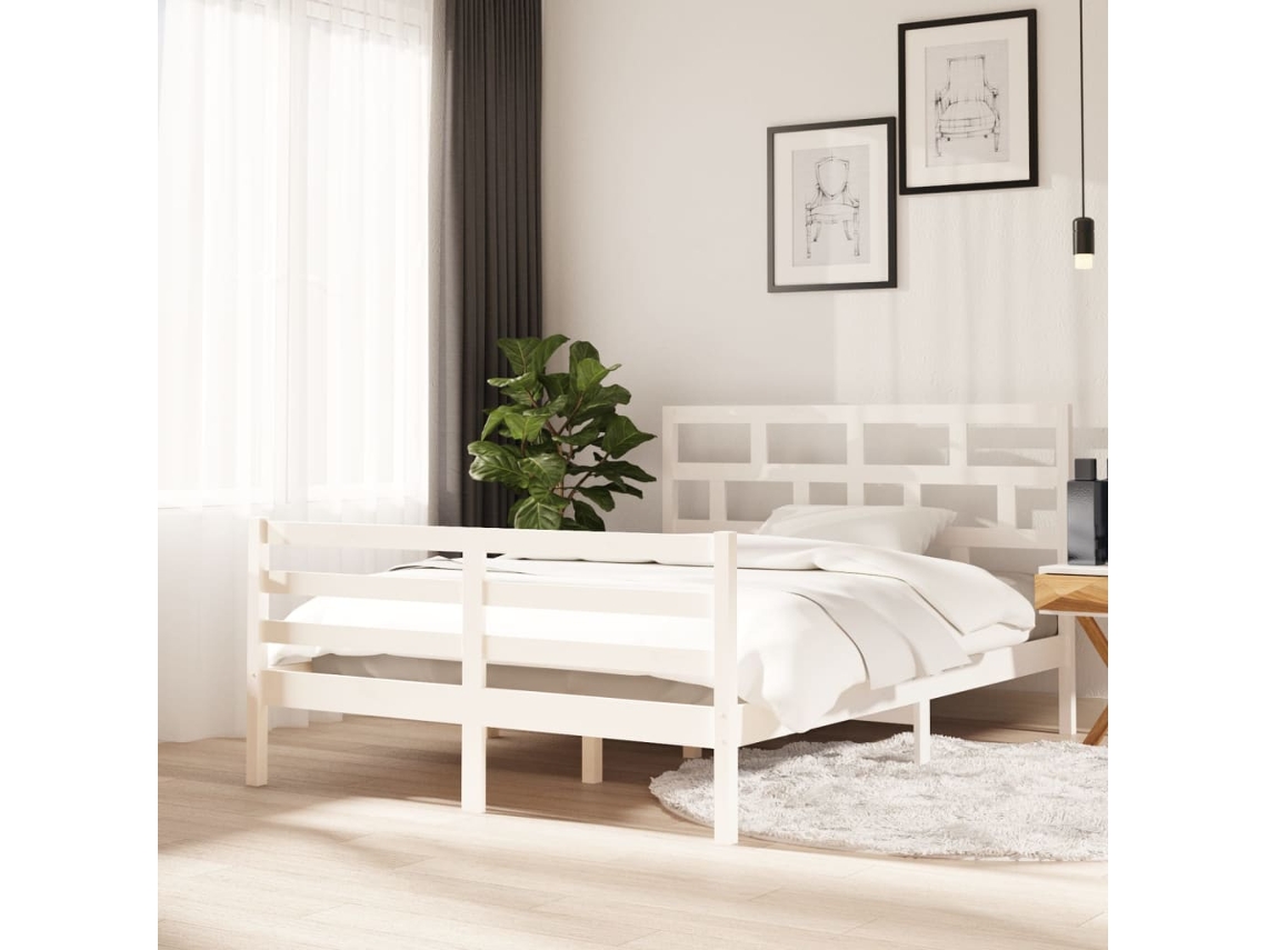 Estrutura De Cama 140x200 Cm Madeira De Pinho Maciça Branco