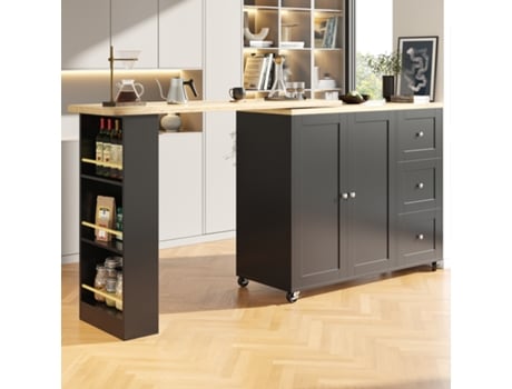 Aparador Giratório Preto Com 3 Gavetas E Prateleira Para Petiscos,perfeito Para Uso Na Cozinha E Na Sala De Estar,com Rodízios Mega Echo Trade Shop