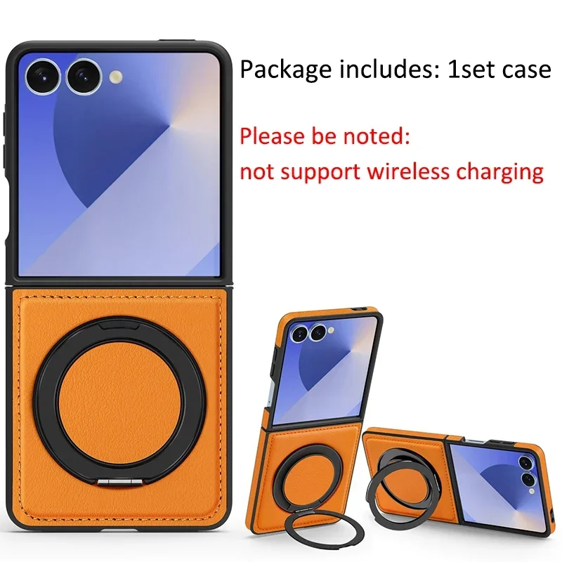 Capa De Luxo Magnética Giratória 360° Para Celular (laranja, Galaxy Z Flip3 5g), Capa Protetora De Couro.
