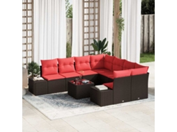 Vidaxl Conjunto De Sofá De Jardim 9 Unid. Bege E Vermelho Vime Pe
