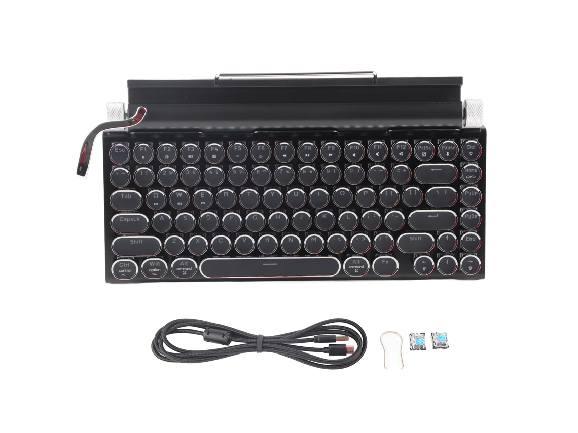 Teclado Mecânico Retrô Sem Fio (preto) Com 83 Teclas, Switches Azuis E Estrutura Metálica.