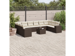 Vidaxl 11 Pcs Conjunto Sofás De Jardim C/ Almofadões Vime Pe Castanho