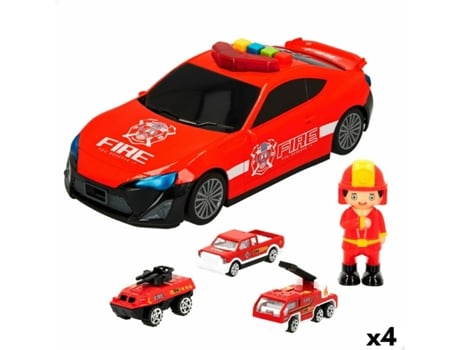 Playset de Veículos Speed & Go Leve Som Bombeiro 1:64 (4 Unidades)