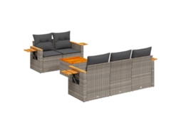 Conjunto de 6 Sofás de Jardim com Almofadões Vime Cinzento MAISON EXCLUSIVE (80x200 cm)
