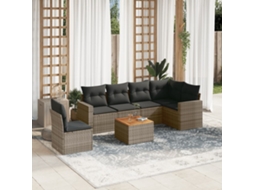Vidaxl 7 Pcs Conjunto Sofás P/ Jardim C/ Almofadões Vime Pe Cinzento