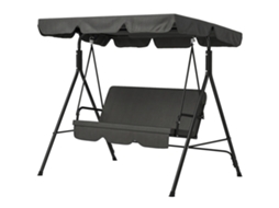 Baloiço De Jardim De 3 Lugares Com Almofada Toldo Ajustável E Estrutura De Aço Para Balcão Terraço 172x110x153 Cm Preto