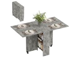 Mesa Dobrável Com Rodízios E 2 Prateleiras, Mesa Multifuncional Para Cozinha Ou Sala De Jantar, Madeira