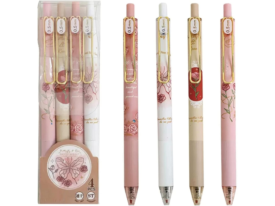 Caneta Em Gel, Com Design Floral, Retrátil, 0,5 Mm, Tinta Preta,