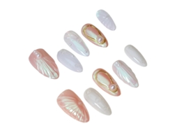 Unhas Postiças Com Decoração De Pérolas Brancas E Conchas, Feitas À Mão, Para Decoração De Unhas Diy. Nostalgia88