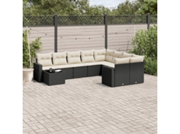 10 Pcs Conjunto Sofás De Jardim C/ Almofadões Vime Pe Preto Dkd Home Decor