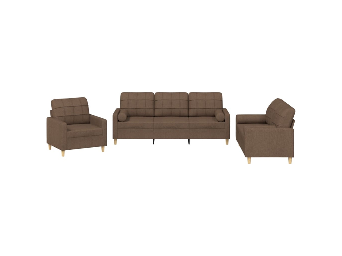 3 Pcs Conjunto de Sofás com Almofadas Tecido Castanho MAISON EXCLUSIVE