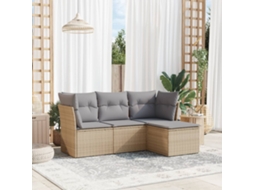 Vidaxl 4 Pcs Conjunto de Sofás para Jardim C/ Almofadões Vime Pe Bege