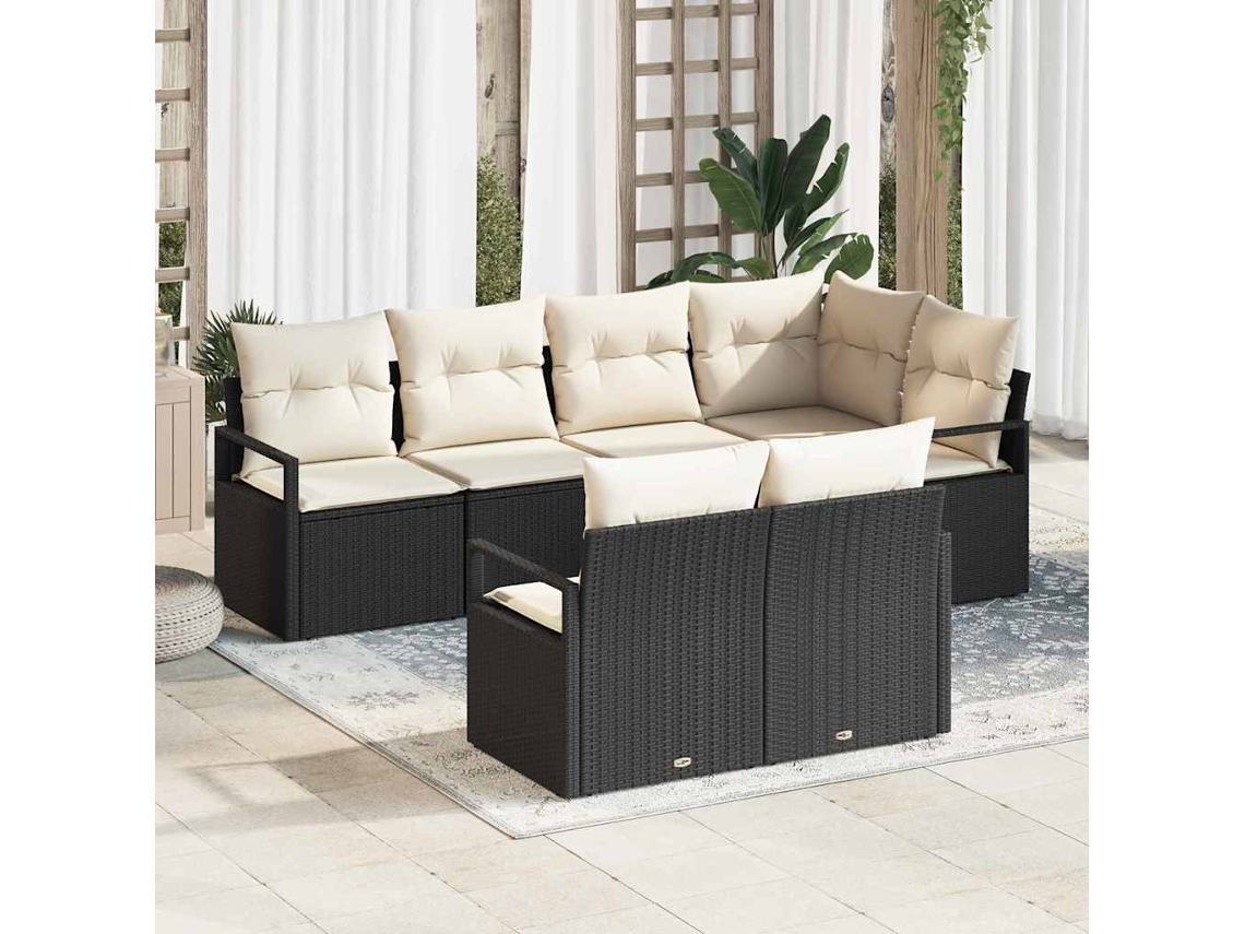 Vidaxl Conjunto De Sofás 7 Unid. Preto Vime Pe