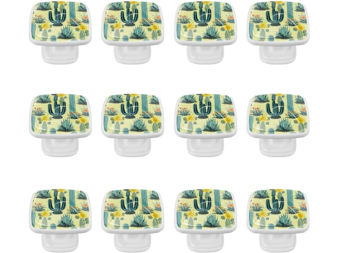 Puxadores Quadrados Para Armários De Cozinha, Puxadores Para Armários E Gavetas, 12 Peças, Estilo Boêmio Com Cactos