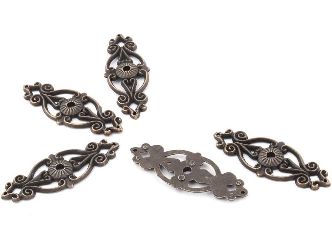 Conjunto de 5 Peças de Cantos Decorativos de Metal Estilo Retrô, 63 Mm X 25 Mm, Tom Bronze CHABERLU