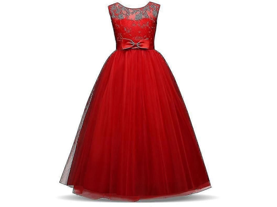 Vestido Princesa Niñas Encaje Longo Balão Talla 14 anos Vermelho S/MARCA