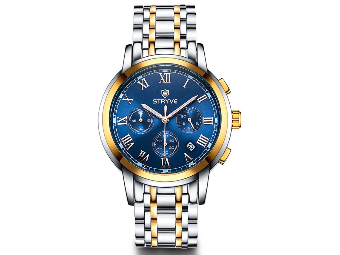 Relógio Masculino MDUG de Negócios com Seis Ponteiros, Calendário (dourado e Azul)