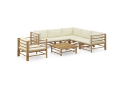Pcs Conj. Lounge P/ Jardim Em Bambu C/ Almofadões Branco Nata Dkd Home Decor