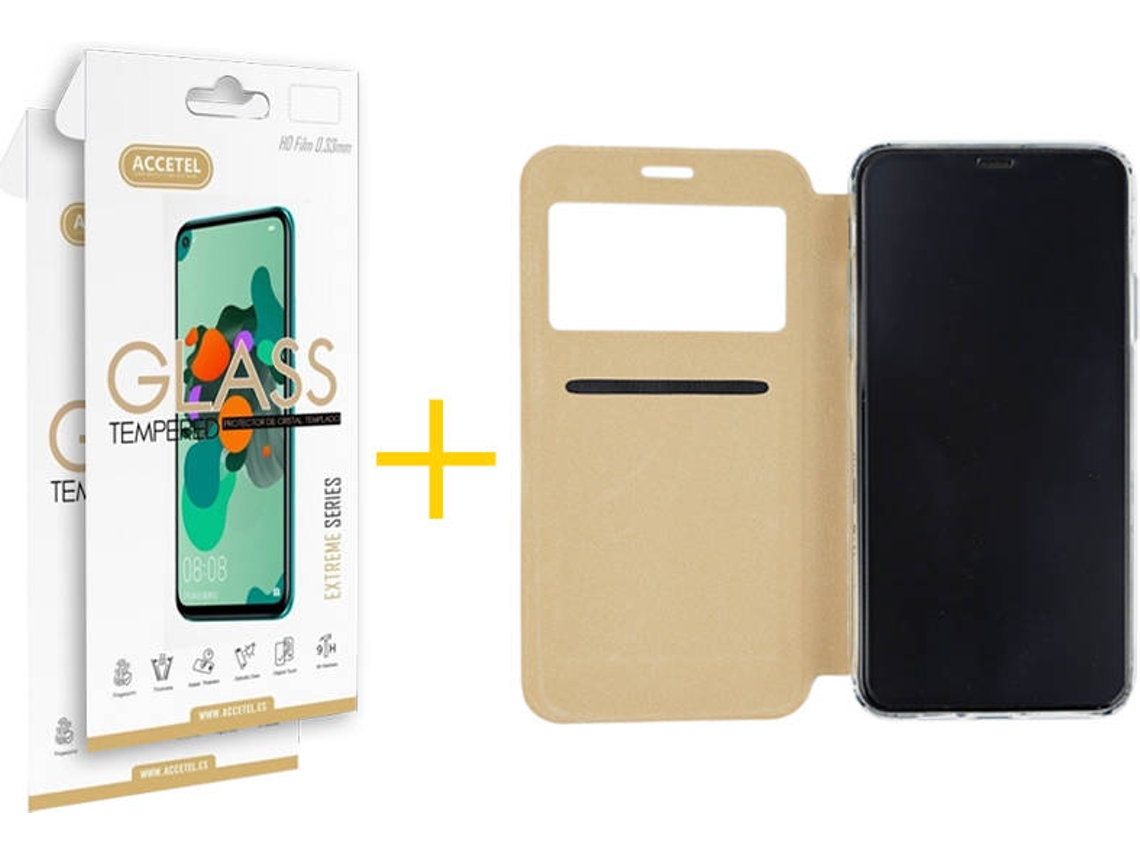 Kit Capa + Película Vidro 2X iPhone 11 Pro Max Skyhe Gandy Flip Dourado