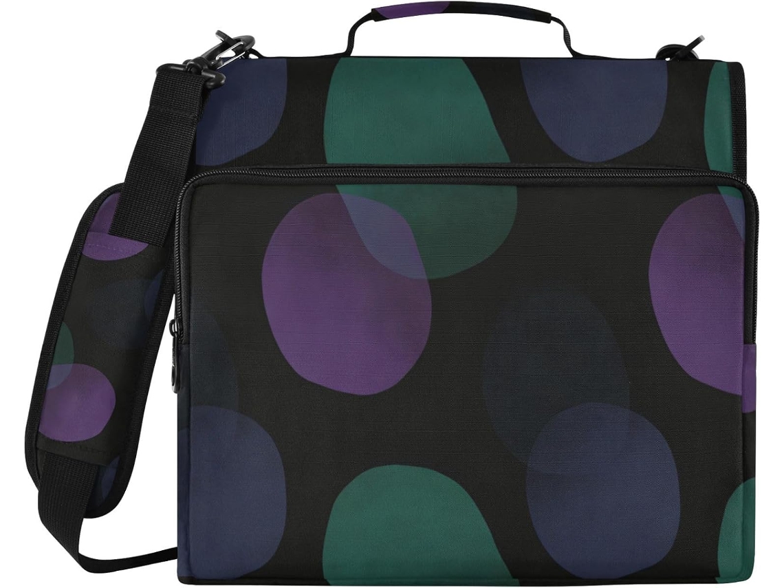 Pasta De 3 Argolas Redonda 1, 5 Polegadas Com Design Abstrato Na Cor Escura, Bolsos Extras E Alça De Ombro Organizador