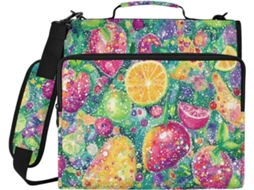 Organizador de massa de grande capacidade com 3 argolas e alça, estampa de frutas, ideal para mesa, escola e outros fins.