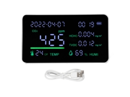 Lurelia Medidor De Qualidade Do Ar Hcho/tvoc/co2, Temperatura/humidade, Sensor Ndir, Com Visor Lcd, Bateria 1200 Mah Usb, Branco