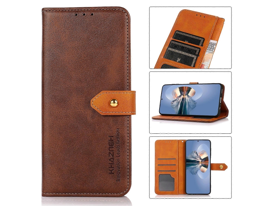 Capa De Celular Khazneh Com Flip De Couro Bovino Texturizado Bicolor Para Motorola Moto E40 / E30 / E20