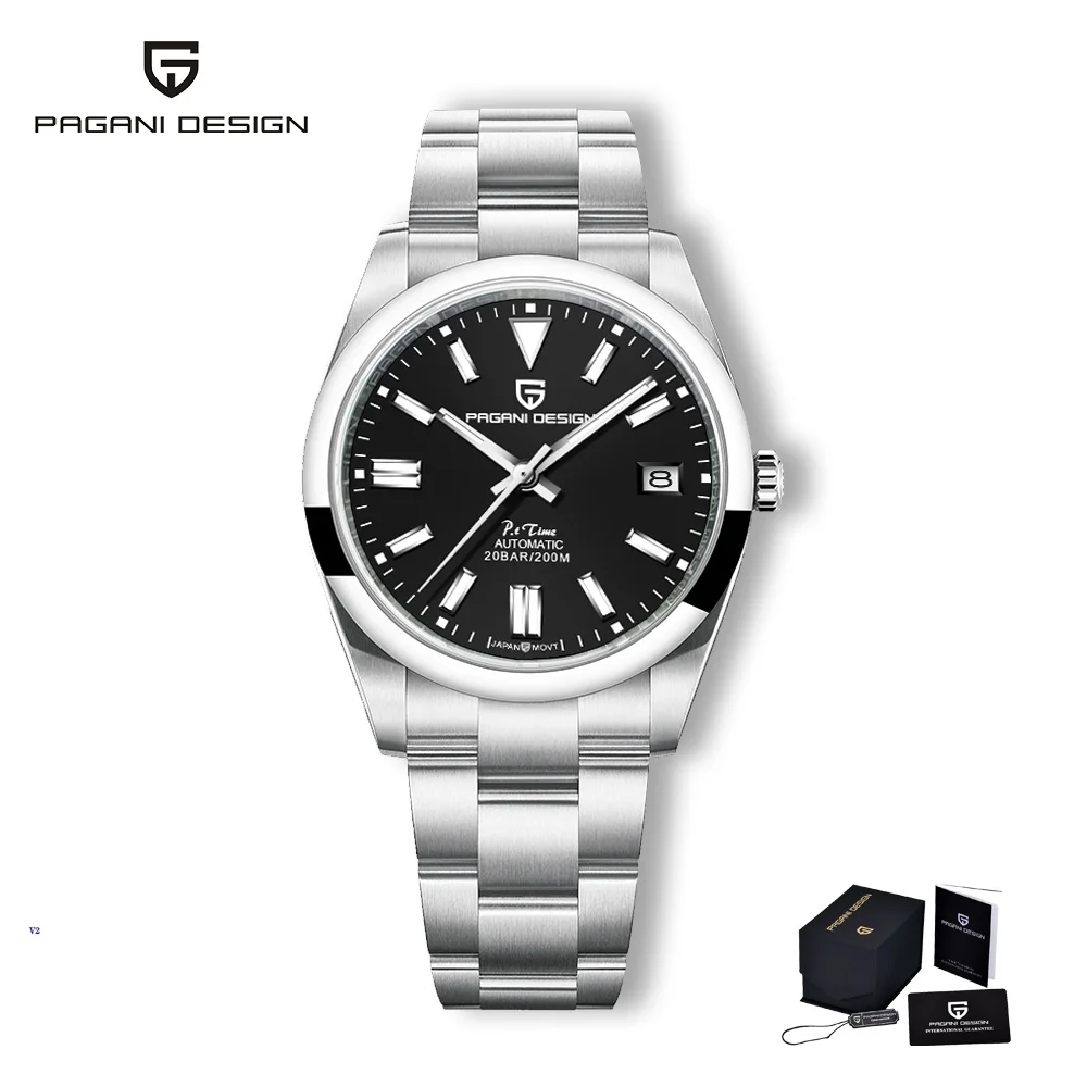 Relógio Mecânico Automático Masculino (preto), Cristal De Safira, Aço Inoxidável, Resistente À Água.