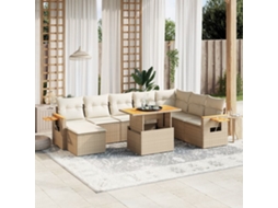 Vidaxl 9 Pcs Conjunto De Sofás P/ Jardim Com Almofadões Vime Pe Bege
