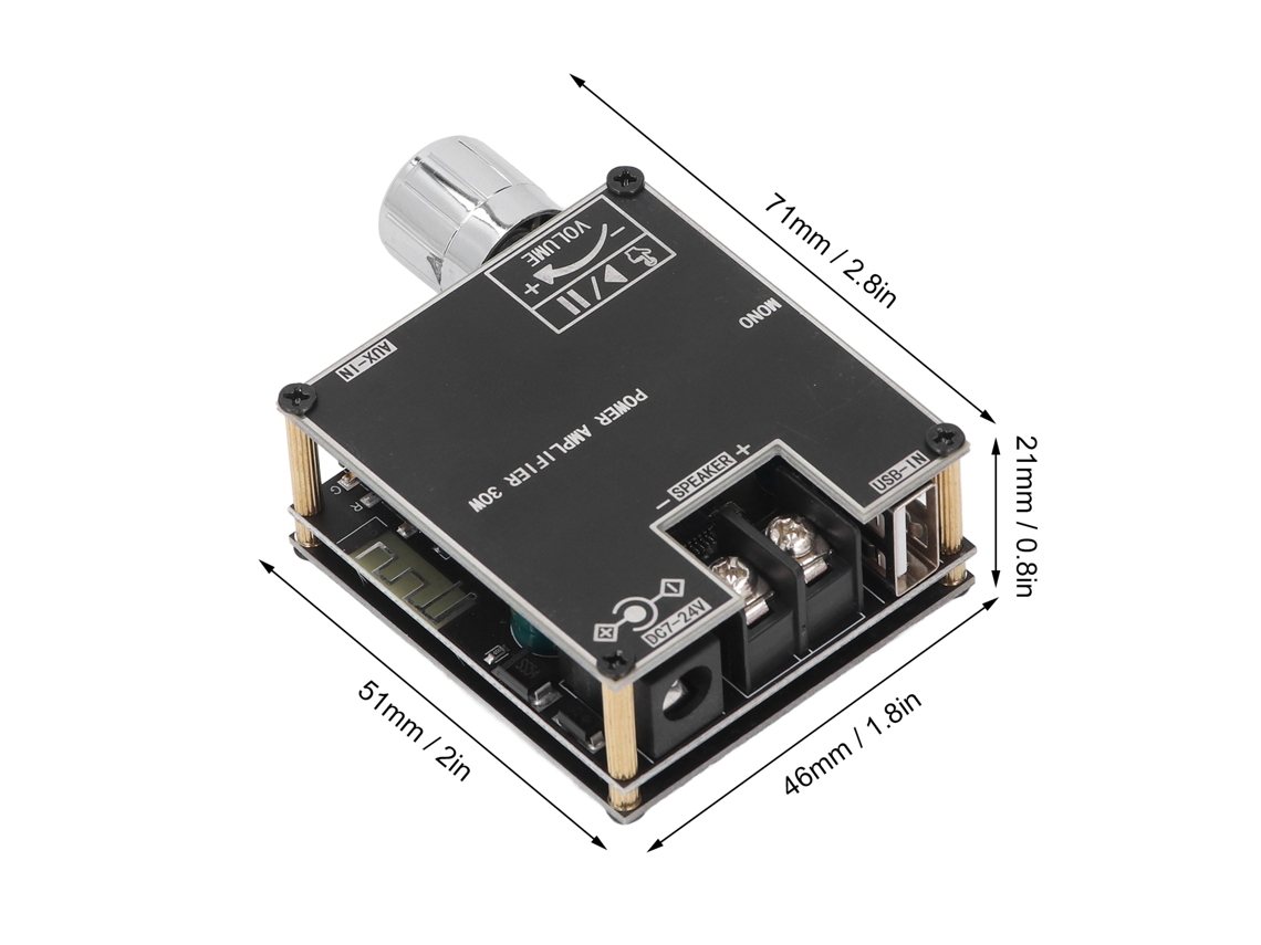 Módulo Amplificador Audible 30w Canal Único Com Entradas Aux, Bt, Usb E Suporte A Dc9‑24v