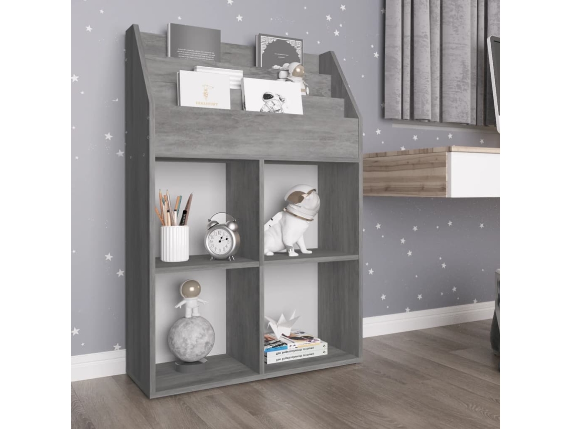 Vidaxl Suporte Revistas Infantil 71x30x114 Cm Aglom. Cinzento Cimento