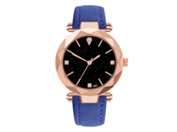 Relógio de Pulso Feminino de Quartzo em Couro Pu Elegante Casual Azul com Mostrador Redondo