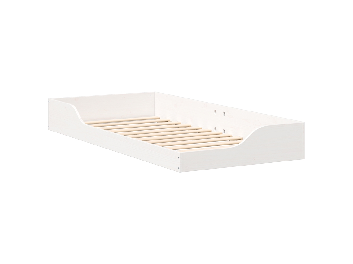 Conjunto 1 Cama De Plataforma Vidaxl Branco Madeira De Pinho Maciça (100 X 200 Cm)