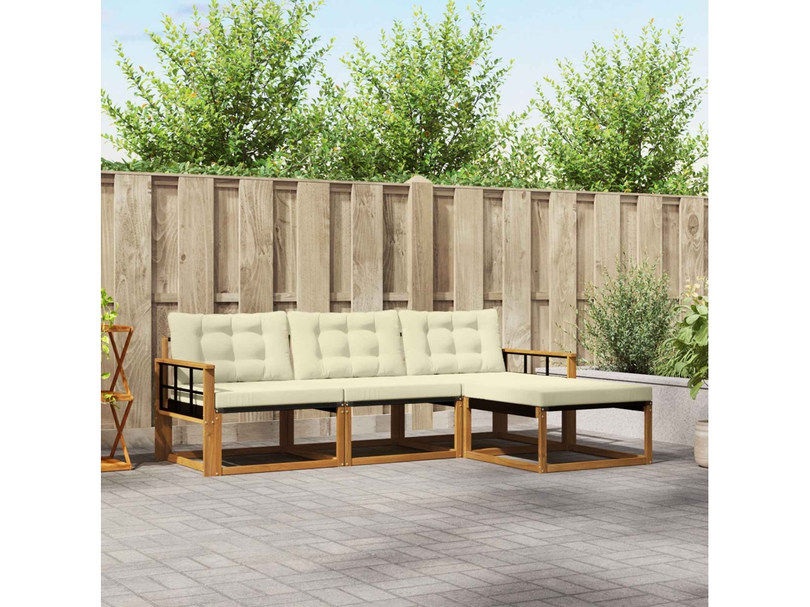 Vidaxl Conjunto De Sofás Para Exterior 4 Unid. Natural E Creme