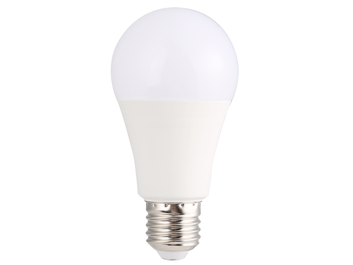 Lâmpada inteligente Wi-Fi RGB E27, 7W de potência, com controle de intensidade luminosa por aplicativo.