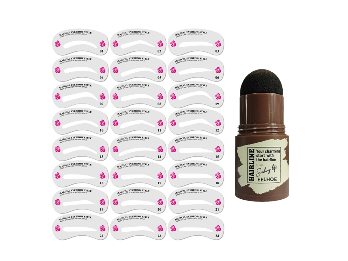 Kit De Estampado De Cejas Eelhoe Com 24 Plantillas Portátil Rápido Sencillo Relleno De Color Cejas Naturales