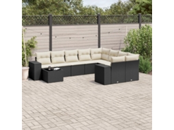 Vidaxl 10 Pcs Conjunto Sofás de Jardim C/ Almofadões Vime Pe Preto
