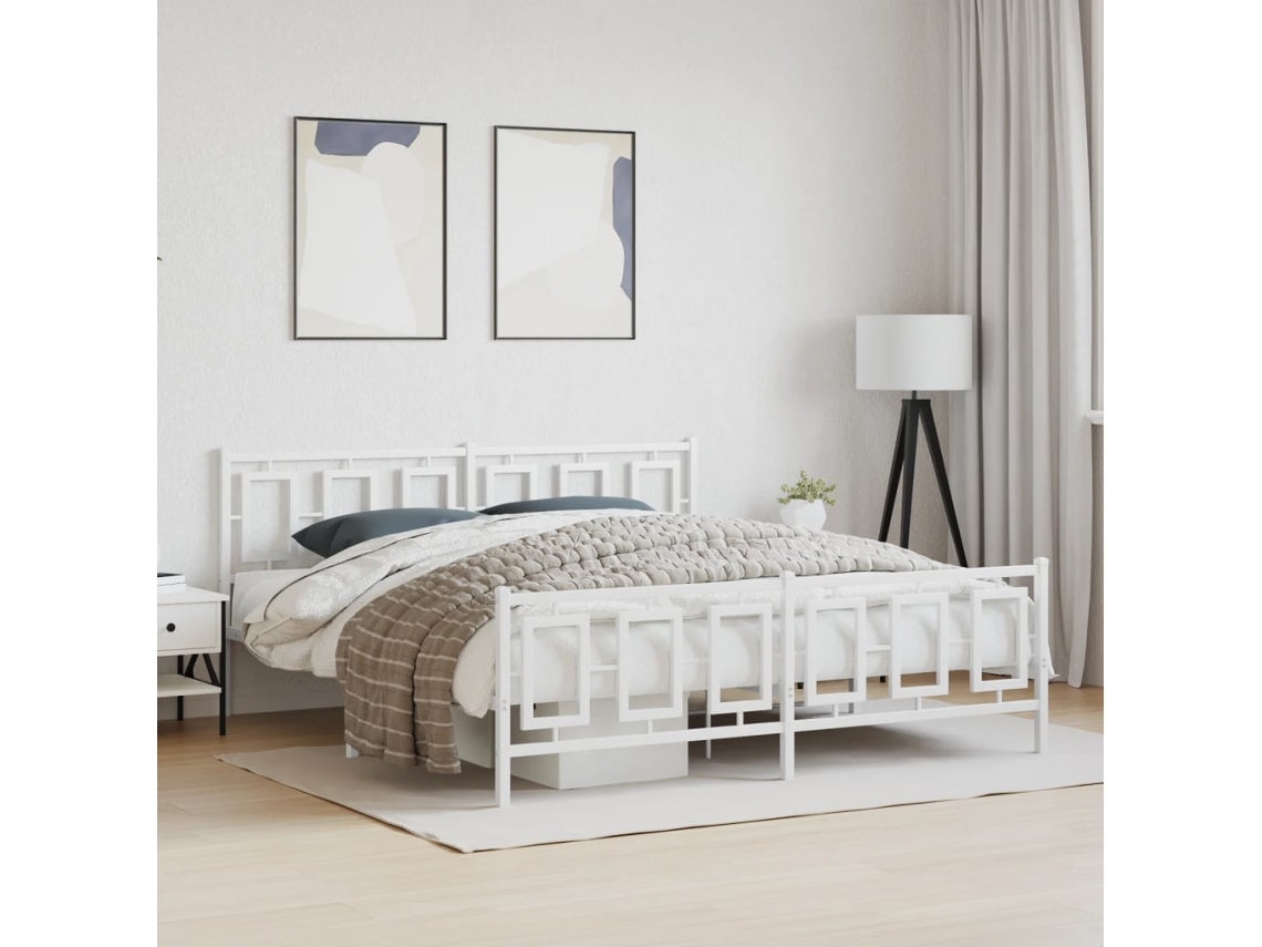 Vidaxl Estrutura De Cama Com Cabeceira E Pés 183x213 Cm Metal Branco