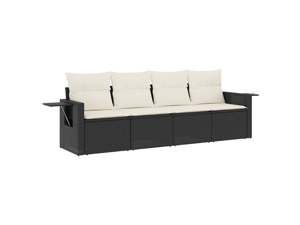 Conjunto de 4 Sofás para Jardim com Almofadões Vime Pe Preto MAISON EXCLUSIVE (4 pcs)
