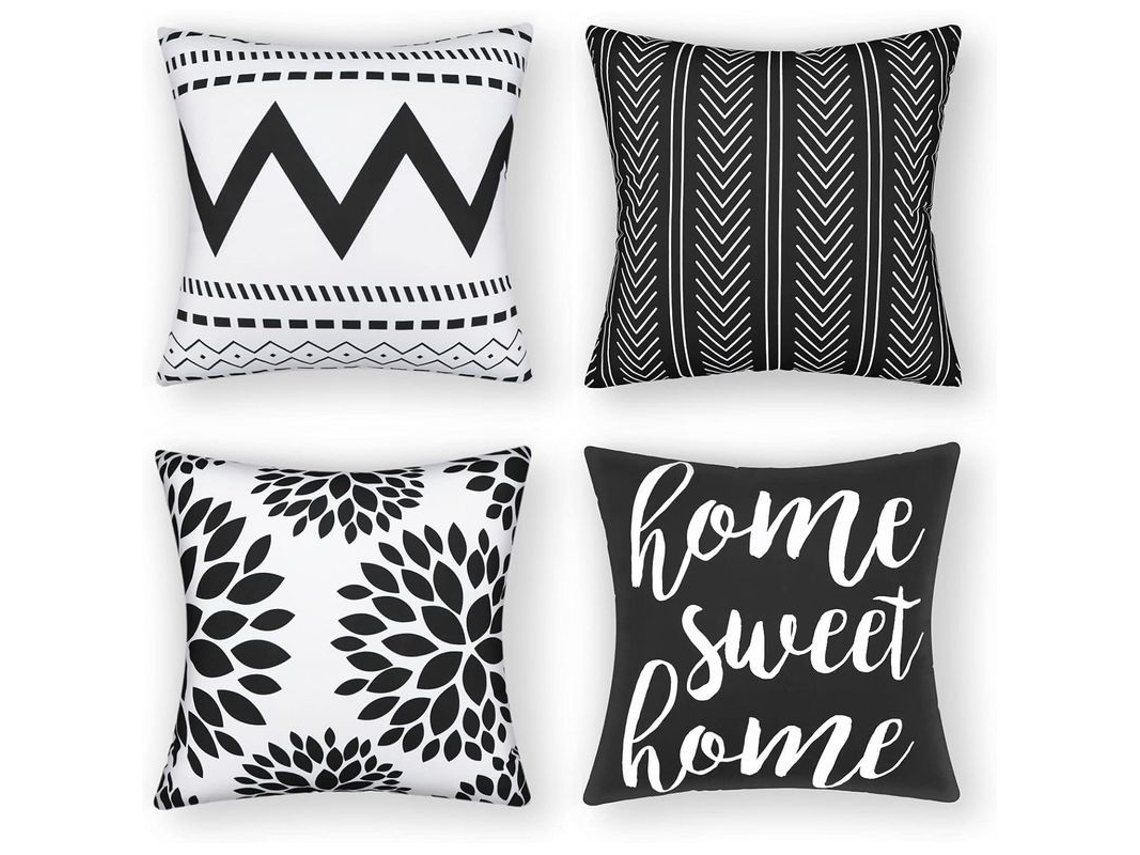 Nova Line capas de Travesseiro 18x18 Conjunto de 4, Geométricas Modernas para Sofá, Cama, Carro, Preto
