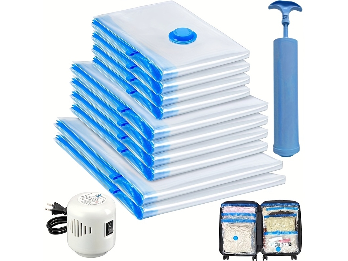Sacos De Compressão A Vácuo Com Bomba Manual Portátil, Conjunto De 11 Peças (tamanhos Pequeno, Médio E Grande) Siurn