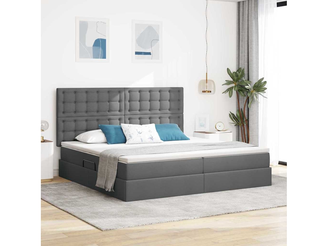 Vidaxl Cama de Armazenamento Led com Colchão Cinzento escuro