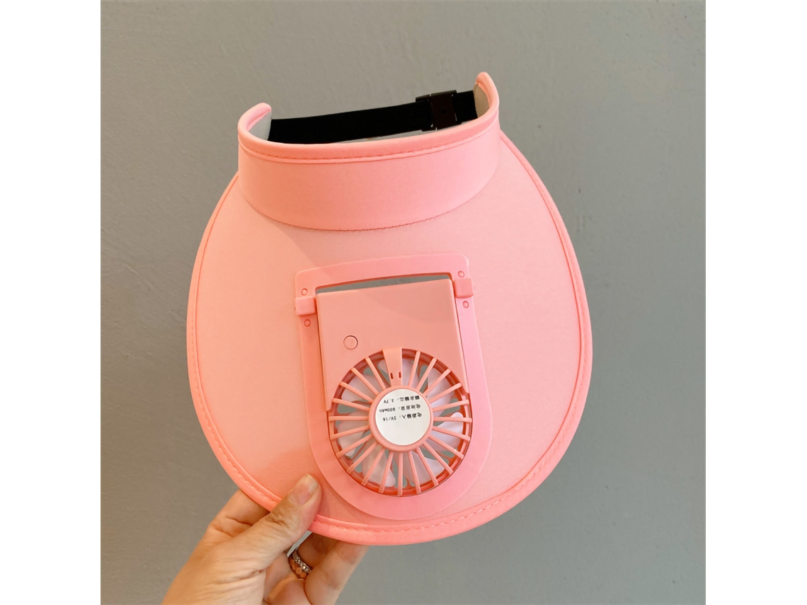 Chapéu de Verão com Ventoinha Usb Recarregável Rosa