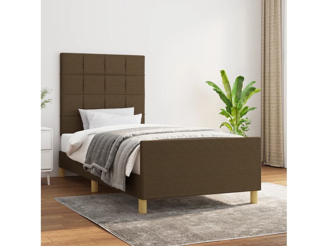 Cama De Solteiro | Camas Para Quarto | Estrutura De Cama Sem Colchão 90x190 Cm Tecido Castanho-escuro