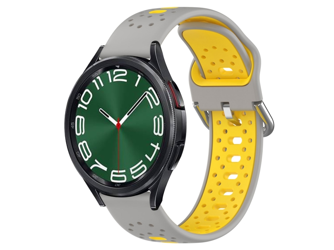 Bracelete para Samsung Galaxy Watch 6 Classic Silicone Respirável Duas Cores (20mm) Cinza + Amarelo XIAOMOYU