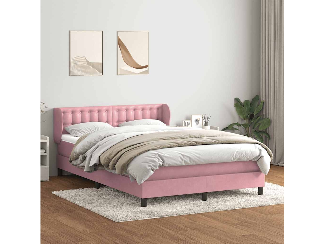 Vidaxl Cama Com Molas/colchão 140x220 Cm Veludo Rosa