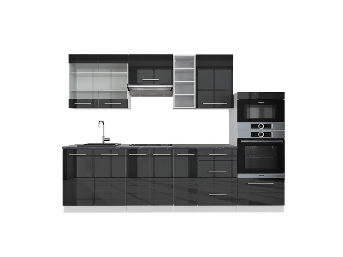 Cozinha Fame-Line, 280 cm sem bancada, antracite brilhante/branco, Vicco